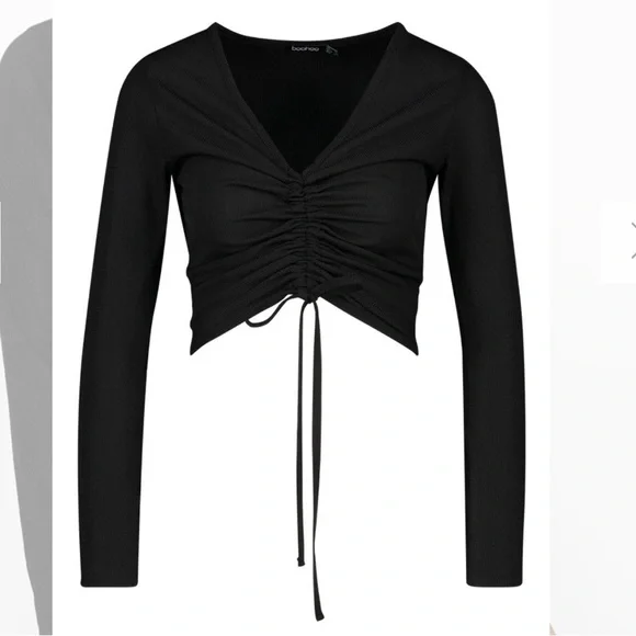 Petite recycled ribbed ruched detail crop top - Picture 2 of 3